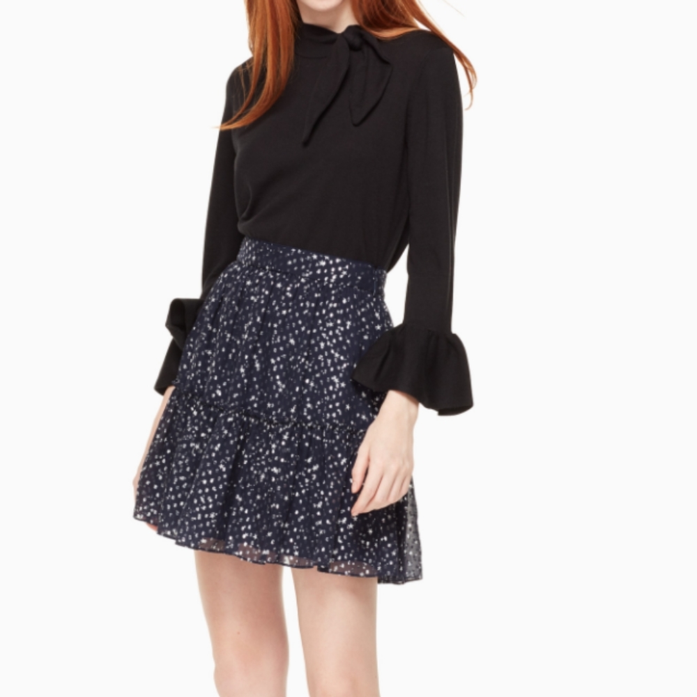 NWT Kate Spade Silk Skirt Night Sky Lurex Dot/Star Bright Size 8 Formal Fairy
